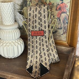 80’s Neo Bill Blass Made in Costa Rica 100% Silk Black, Tan & Gold Tie